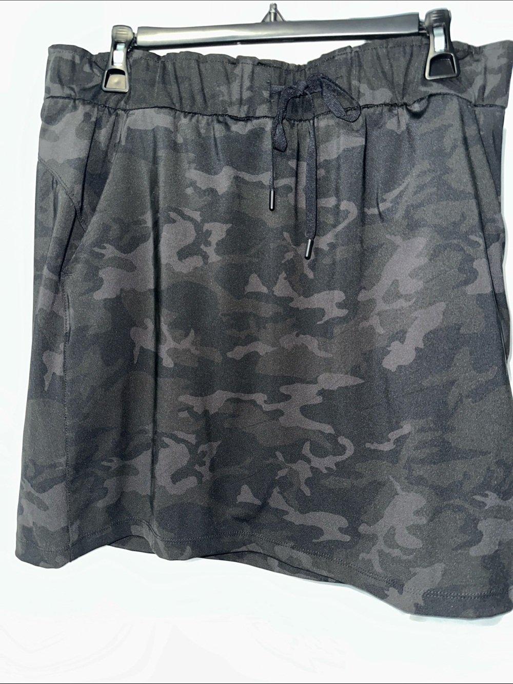 Hilary Radley Dark Gray Camo Drawstring Mini Skirt